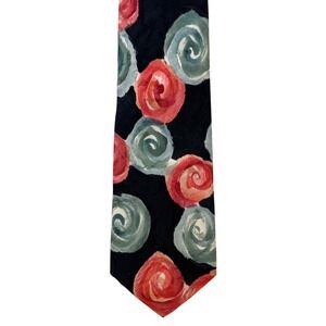 Rivellino Neiman Marcus Silk Tie Rose Black Pink Abstract Floral   Handmade Wide